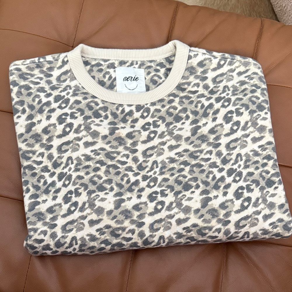 aerie “Cake Batter” Leopard Print Crewneck Sweatshirt size Large
